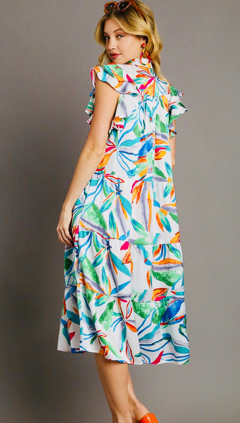 Colorfull Leaf Print Midi Dress